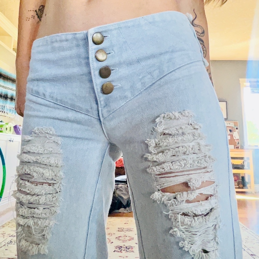 Blue Flared Boho Pants ∆ Denim Jeans ∆ Hippie ∆ Gypsy Flare ~ Chintamani Alchemi